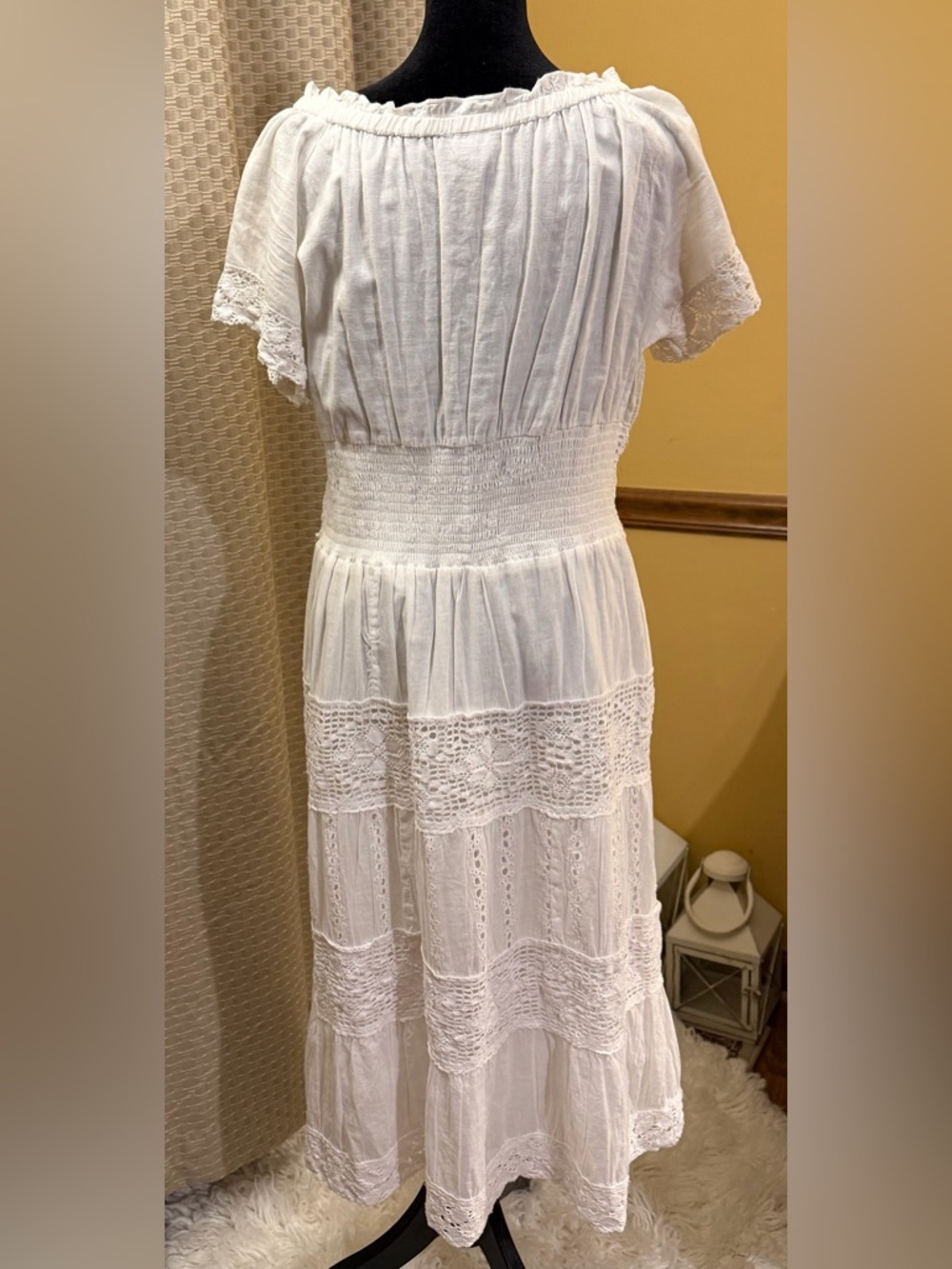 NAOO Nation AK Outfits Bohemian White Crochet Tie-Neck Maxi Dress 100% Cotton - Picture 4 of 7